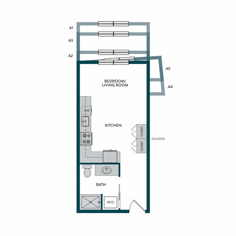 Floor plan for studio, 1 bath, 400 sqft